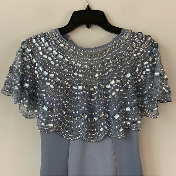 ASOS Design Embellished Cape Midi Scuba Dress Dusty‎ Blue 2 - Picture 4 of 14